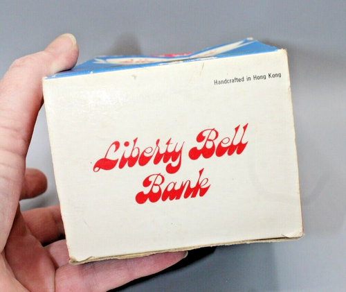 Plastica vintage Liberty Bell Bank in scatola 1976 campana è metallo e anelli NOS marrone - Foto 11 di 12