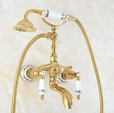 Gold Color Brass Wall Mounted ClawFoot Bath Tub Faucet With Hand Shower fna816
