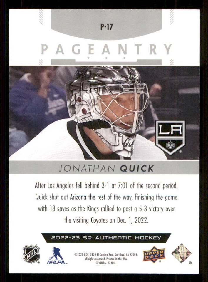 2022-23 SP Authentic Pageantry #P17 Jonathan Quick - Image 2 of 2