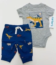 NWT Infant Carter’s Newborn 2pc DINOSAURS Bodysuit Shirt + Pant Outfit Set $22