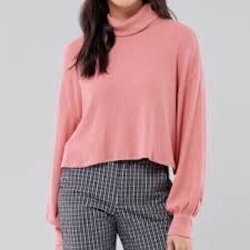 Hollister Cropped Turtleneck Sweater Small Ribbed Balloon Sleeve Comfy Valentine