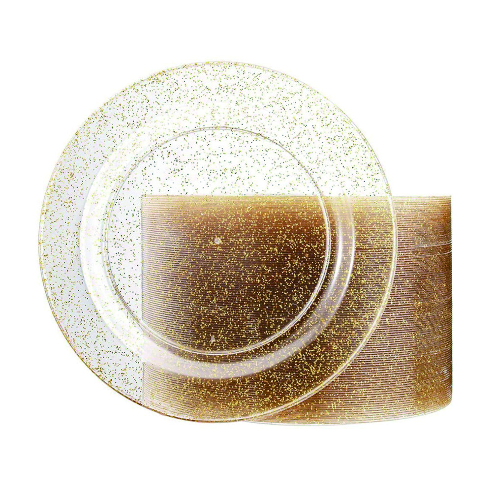 70 Pack Gold Glitter Plastic Plates Wedding Dinner Party Tableware