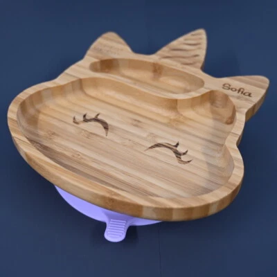 Baby Bamboo Suction Plate Gift Personalised Toddler Weaning Unicorn Dinosaur