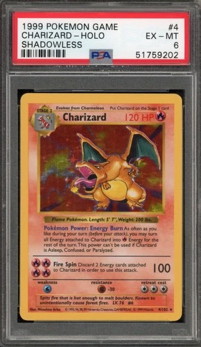Pokemon Charizard Base Set Shadowless Holo Rare #4 PSA 6