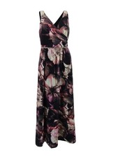 SL Fashions Women's Floral-Print Surplice Gown (2, Plum/Multi) 794093653341