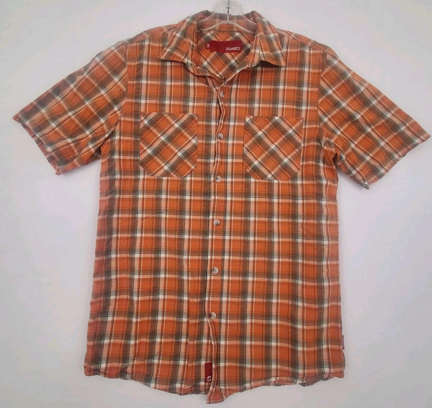 Gramicci Mens Plaid Climbing Hiking Shirt Size M Orange
