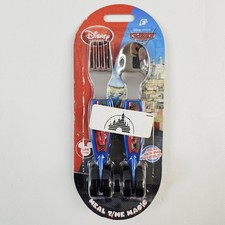 Disney Store Pixar Cars Lightning McQueen Blue Baby Kids Fork  Spoon Set New