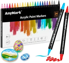 AnyMark 24 Colors Acrylic Paint Markers, 1 Count (Pack of 24), Dot & Fine Tip 