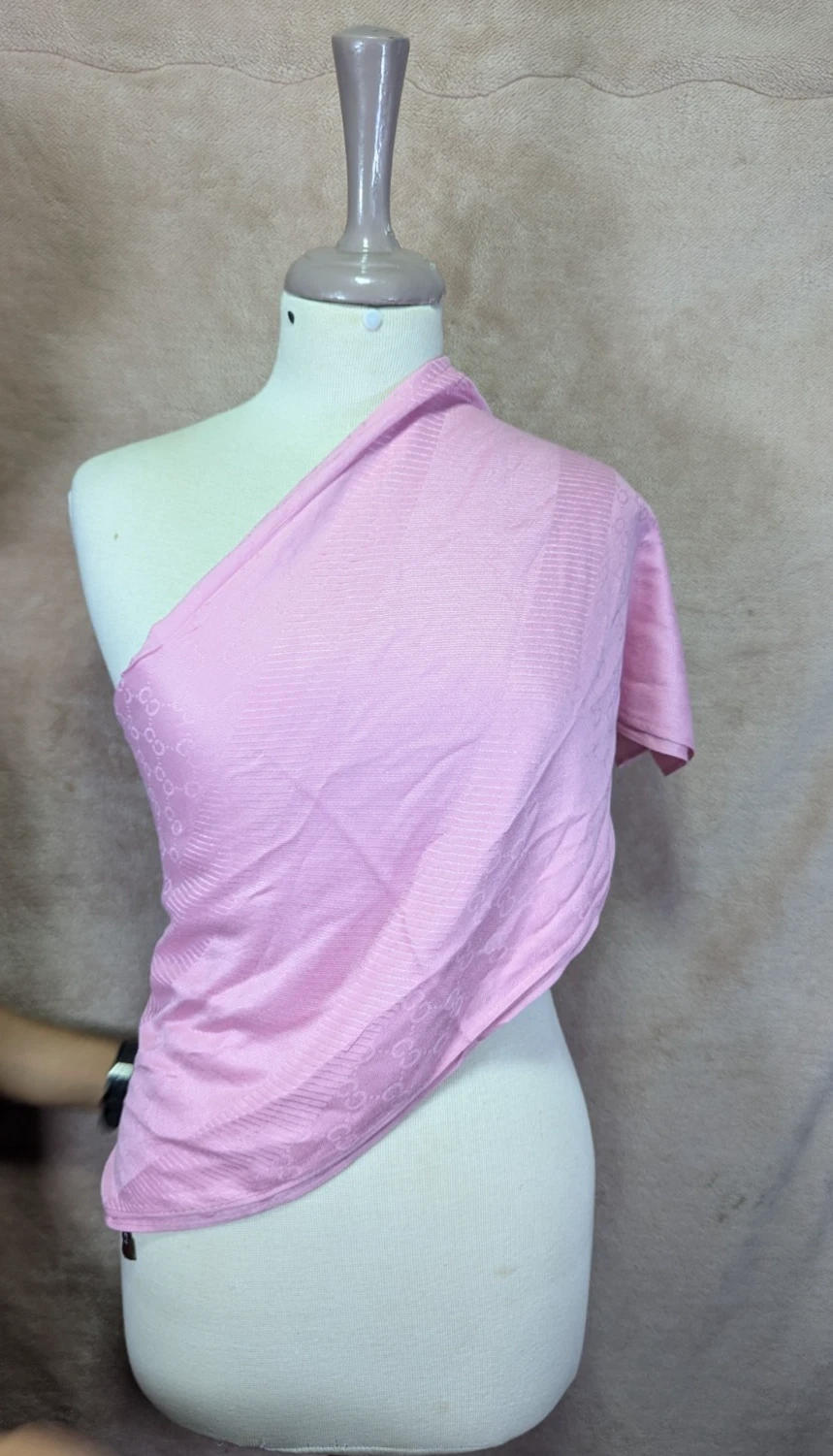 Auth Gucci Scarf Shawl Stole Wrap 65% Cashmere 35% Silk Pink Used