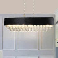 39" Modern K9 Crystal Chandelier Lamp Rectangle Ceiling Pendant Light Fixtures