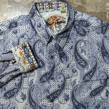 Robert Graham Shirt Mens XL Tailored Fit Paisley Textured Flip Cuff Long Sleeve
