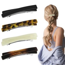 4Pcs French Barrette Hair Clips for Women Goody Barrettes Small Tortoise Shell