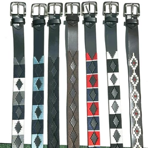 Hand Stitched Leather Polo Belt: Gaucho Style Embroidered Belt