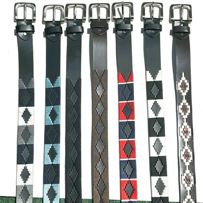 Hand Stitched Leather Polo Belt: Gaucho Style Embroidered Belt