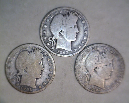 1892,1897-O,1901-S, BARBER HALF DOLLARS BELOW SILVER VALUE