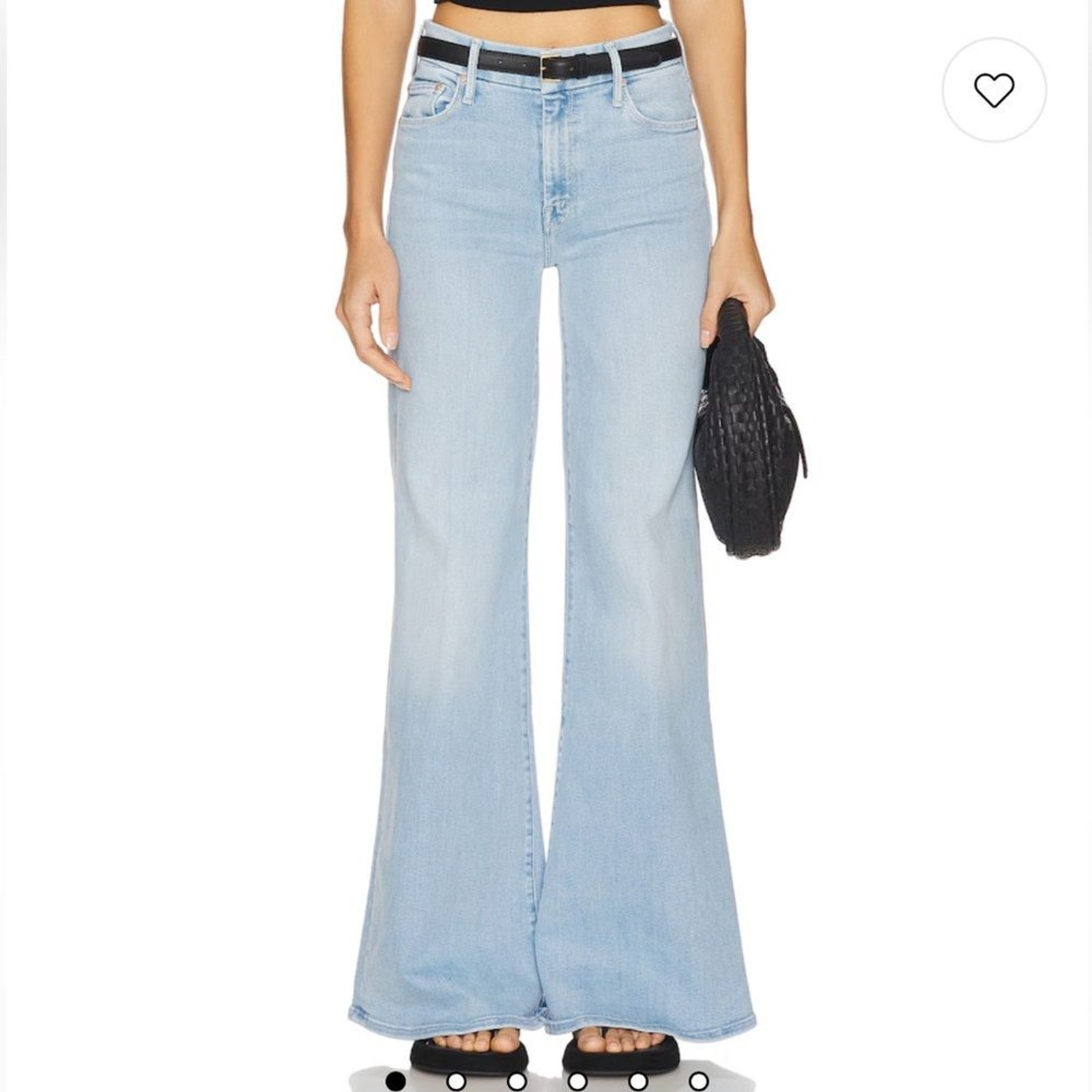 NEW MOTHER The Roller Sneak Wide Leg Jeans in Ball's In Your Court Light Wash 25