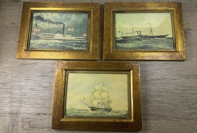 Set 3 Vintage H Hal Kramer Co Chicago Nautical Framed Prints Maritime Ships 6x8
