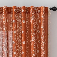 Terracotta Boho Linen Blend Curtains 84 inch Length 2 Panels Set for Living R...