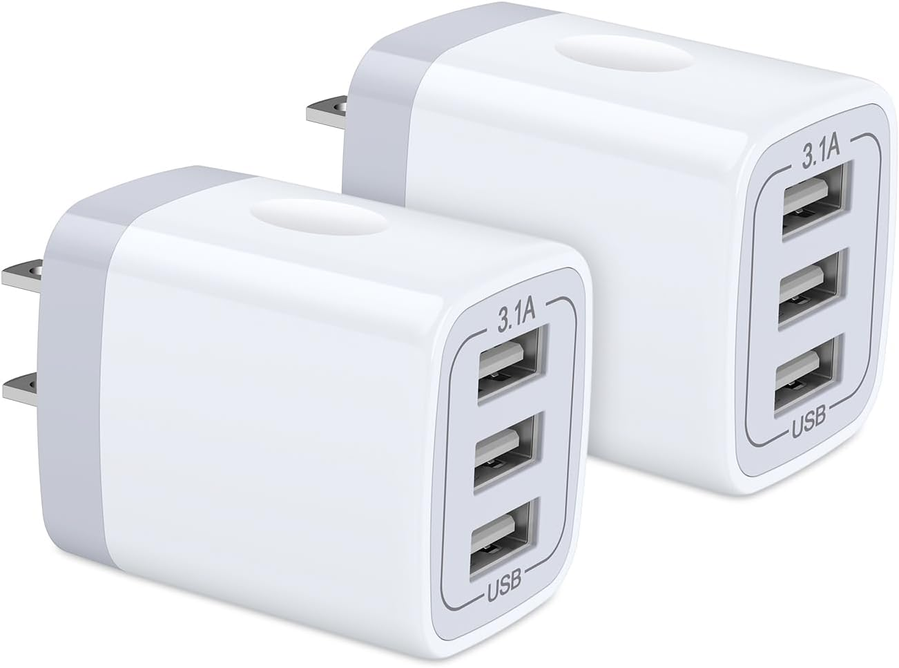 2-Pack USB Wall Charger, 3-Port 3.1A Quick Charge for iPhone & Samsung
