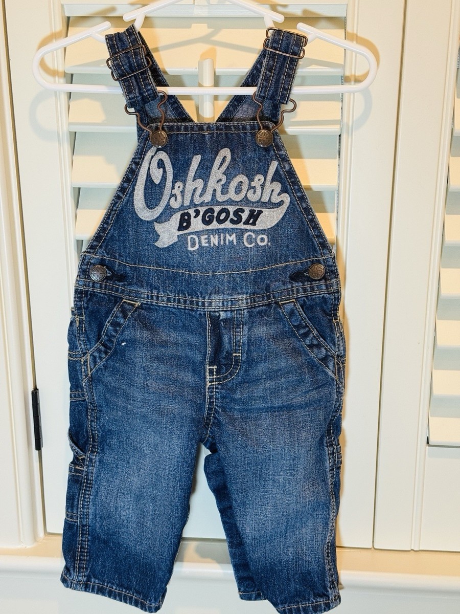 Oshkosh B'Gosh Overalls Baby 6 Month Blue Denim Snap Logo Retro