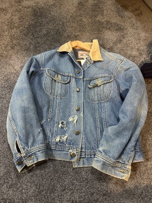 Vintage Lee Storm Rider Denim Jacket Blanket Lined Distressed USA Trucker 42