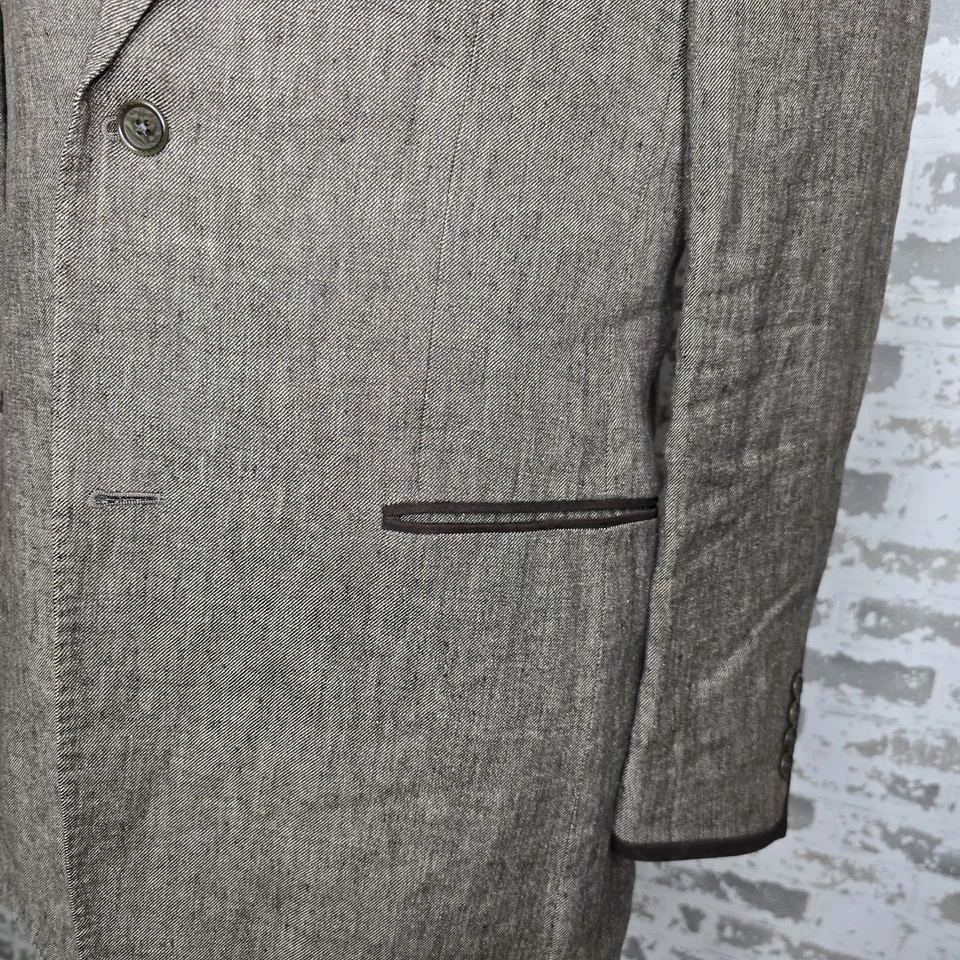 John Varvatos 100% Linen Brown Peak Lapel Dual Vent 2 Button Blazer 42 Long Slim - Изображение 3 из 4