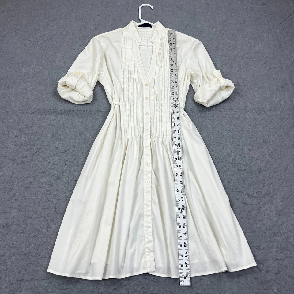 Piazza Sempione Dress Women's 42 White Pleated Tie Roll-Tab Button Prairie Italy - Image 4 of 4