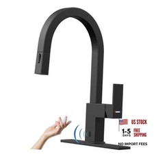 Black Kitchen Faucet Square, Modern Sensor Hands-Free Matt Black Touchless