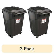  2 pack Hyper Tough 45 Gallon Wheeled Heavy Duty Plastic Garbage Can, Attached