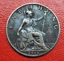 1918 King George V Farthing. Nice Good Grade Coin. Collectors Coin #191