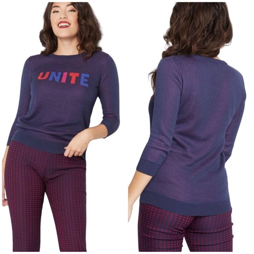 Modcloth NWOT Unite Sweater Navy Blue Purple 3/4 Sleeve Ribbed Knit Trim Size S
