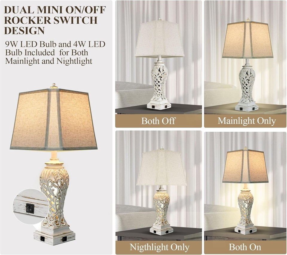 Set of 2 Table Lamps for Living Room Bedrooms, Coastal Nautical Bed