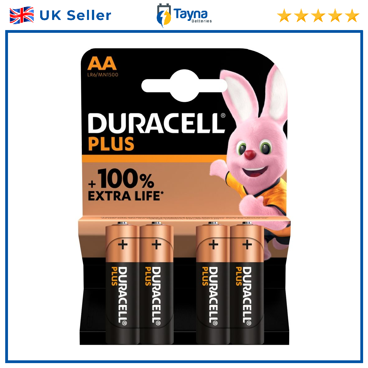 4x Duracell Plus AA Batteries MN1500B4