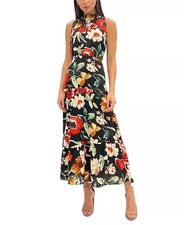 Sam Edelman Midi Dress Women's 6 Floral Print Halter Neck Tropical Bright Rose