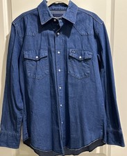 Vintage Wrangler Western Pearl Snap Men's Sz Large Denim Work Shirt
