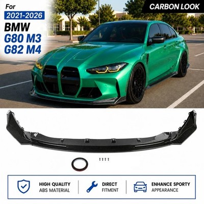 For BMW G80 M3 G82 M4 2021-2026 Gloss Carbon Fiber Look Bumper Lip Splitter