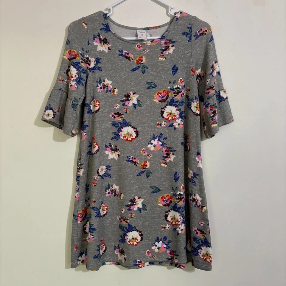 Vestido Arizona Gris Rosa Floral Bufanda Manga Corta Cambio Corto Acampanado 2 Piezas 7/8 Foto 3 de 4