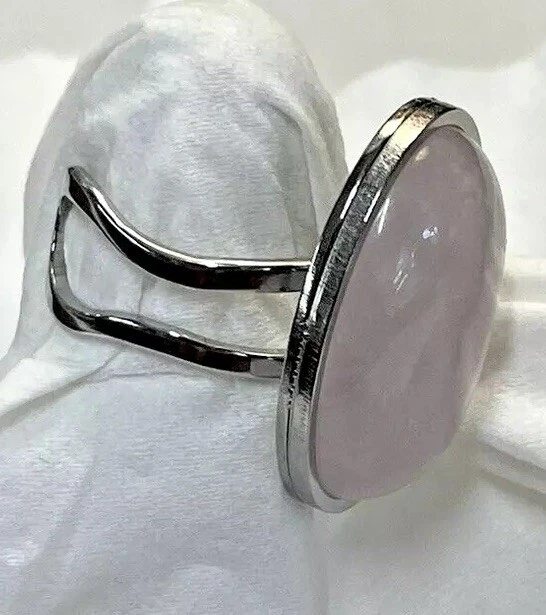 Anillo Ajustable Cuarzo Rosa Ovalado Piedras Preciosas Plata Acero Inoxidable Natural NUEVO Foto 2 de 4