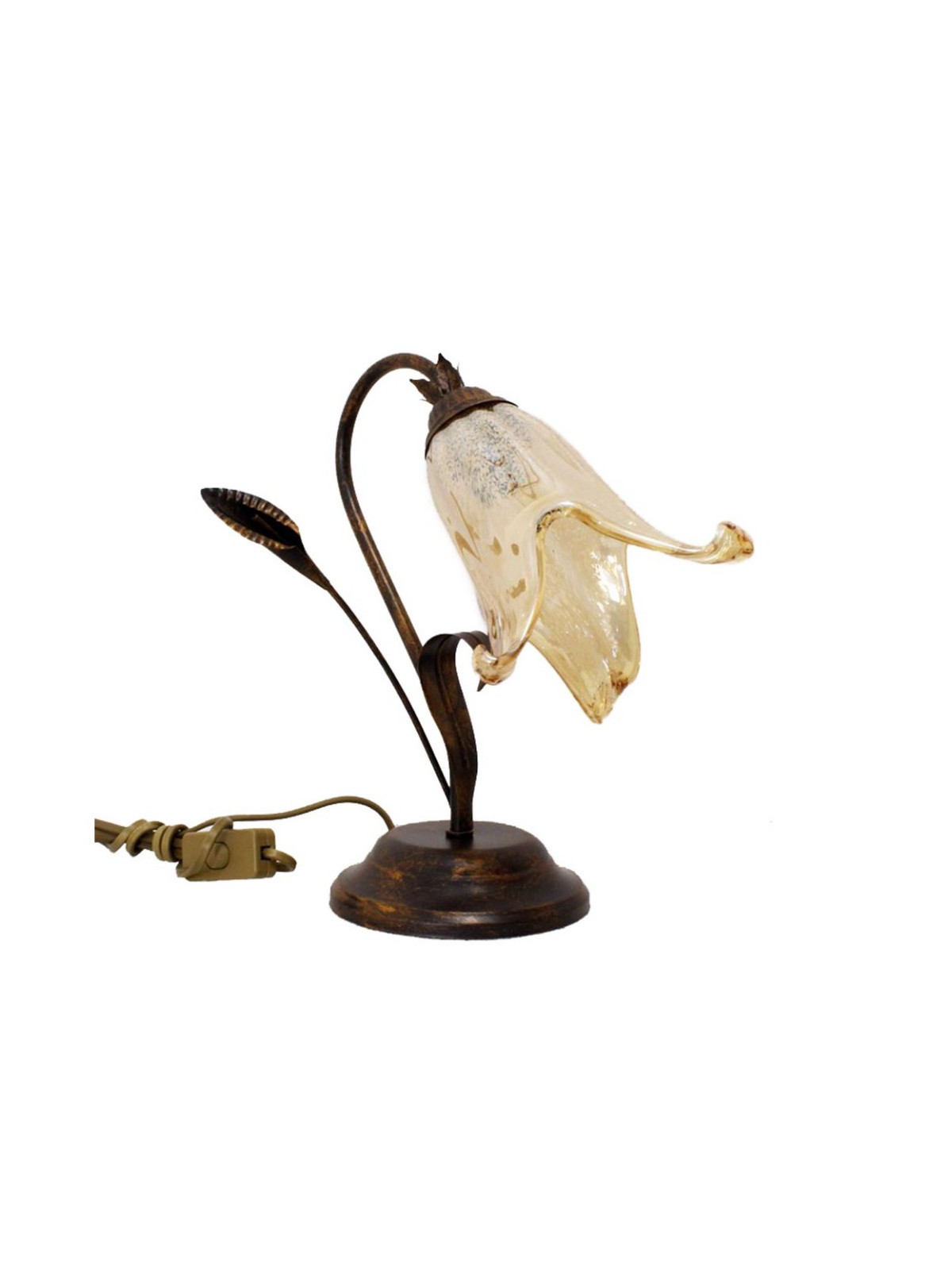 Lumetto 1 Luce Ferro Battuto Sinistro Calla Murano - Lampada Comodino