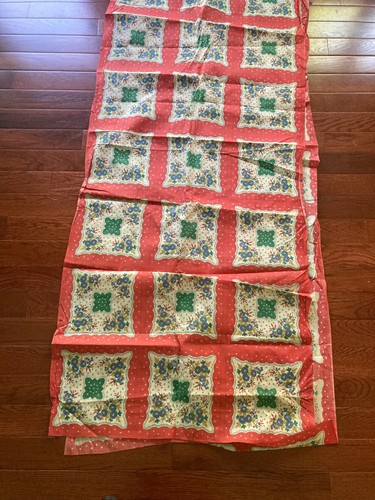 Tessuto floreale vintage - stampa a blocchi rosso, verde e blu | 29" W | due lunghezze - Foto 2 di 4