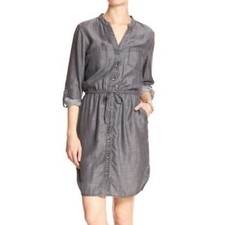 Banana Republic Gray Chambray Tunnel-Tie Shirtdress Size 12 NWT