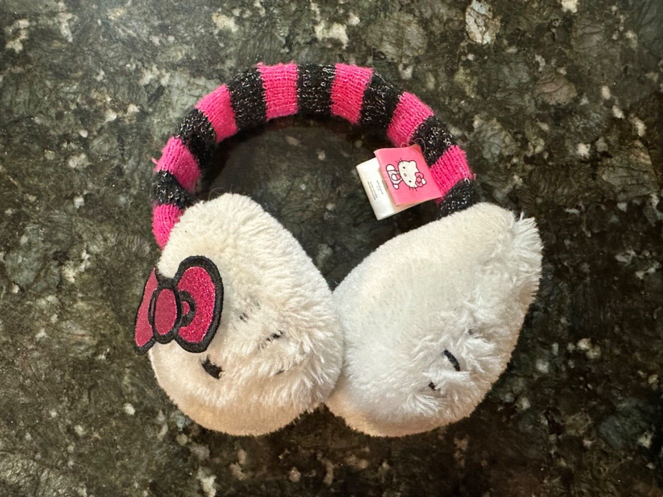 Hello Kitty Girls Childs Ear Muffs Sanrio Glitter Adjustable Pink White
