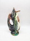 GENUINE ANTIQUE MAJOLICA LEAPING GURGLE 6.5” FISH JUG/PITCHER CERAMIC POTTERY !!