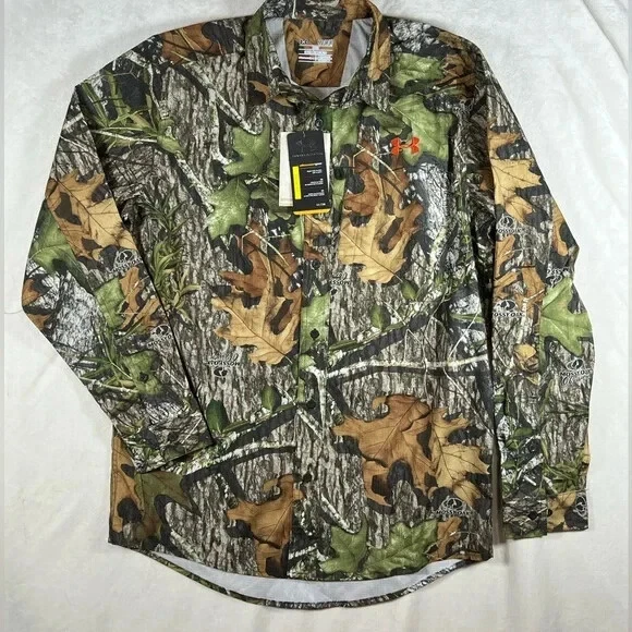 NWT Under Armor Mossy Oak Medium UA Hunt Camo Performance Button Front Shirt - Image 2 of 4