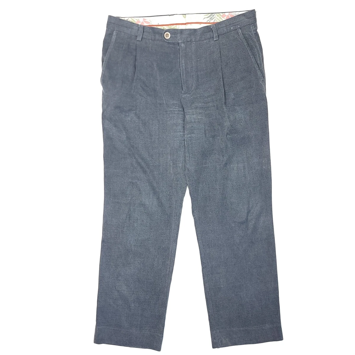 Tommy Bahama Silk Pants Mens 33x29 Beach Gray Blue Pleated