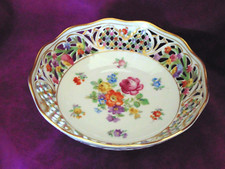 vtg Schumann Chateau Dresden Flowers Reticulated Serving Bowl US Zone Germany