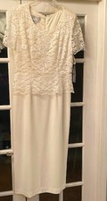 MAGGY LONDON TEA LENGTH IVORY LACE TOP SPECIAL OCCASION DRESS NWT SZ 14 ORIG $14