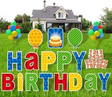 16Pcs Happy Birthday Yard Sign with Stakes, Personalized Age Multicolor