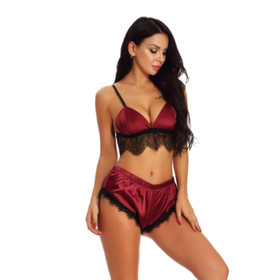 Women's Lingerie Bra and Shorts Set Thin Shoulder Lace Pajamas Set Underwear US