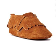 Wonder Nation Genuine Leather Toddlers Tan Fringe Kids Moccasin Shoe Size 6